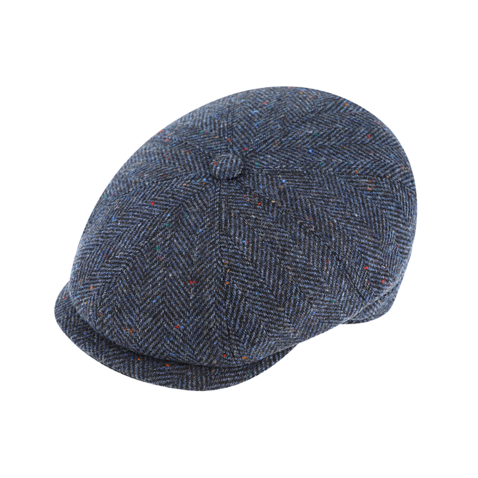 Fiebig 8-Panel Cap Wolle Fischgrät mit Steg Marineblau