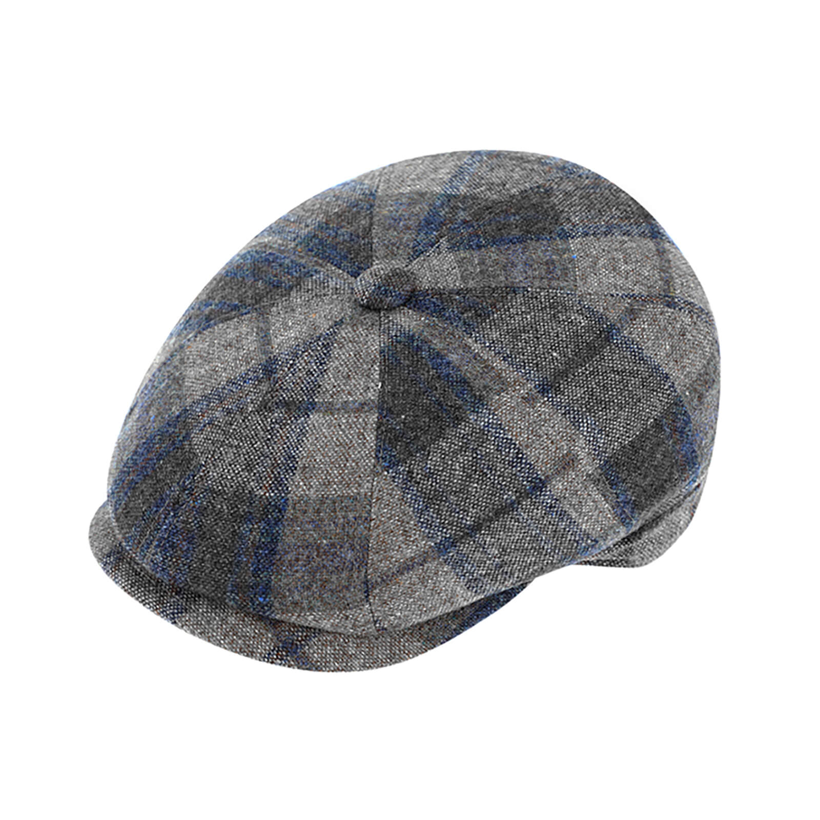 Fiebig 8-Panel Cap Wolle kariert mit Steg Graublau