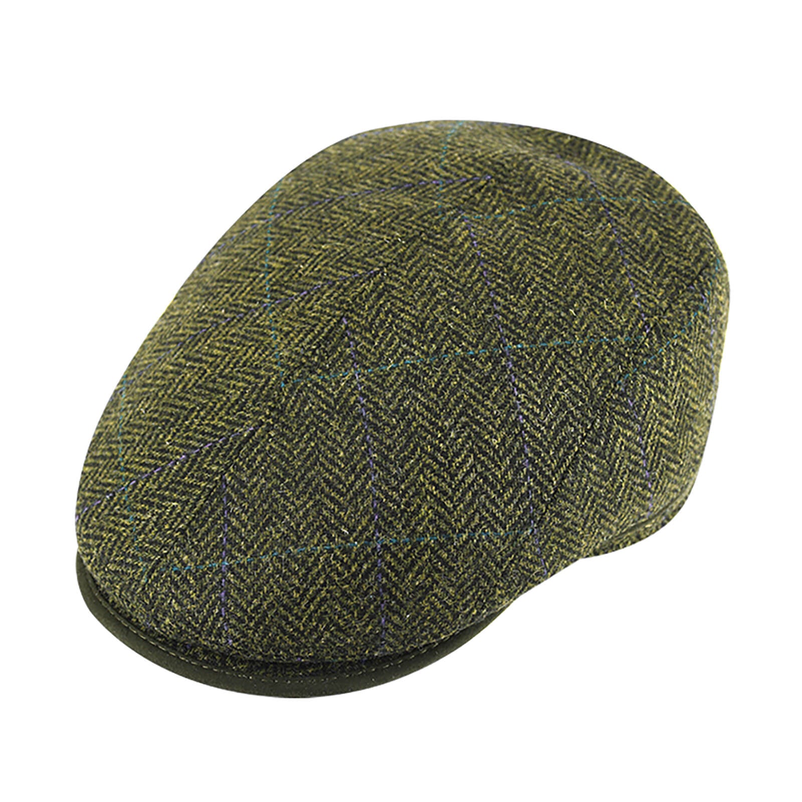 Fiebig Flatcap Shetland Wolle Fischgraet und Karo Oliv