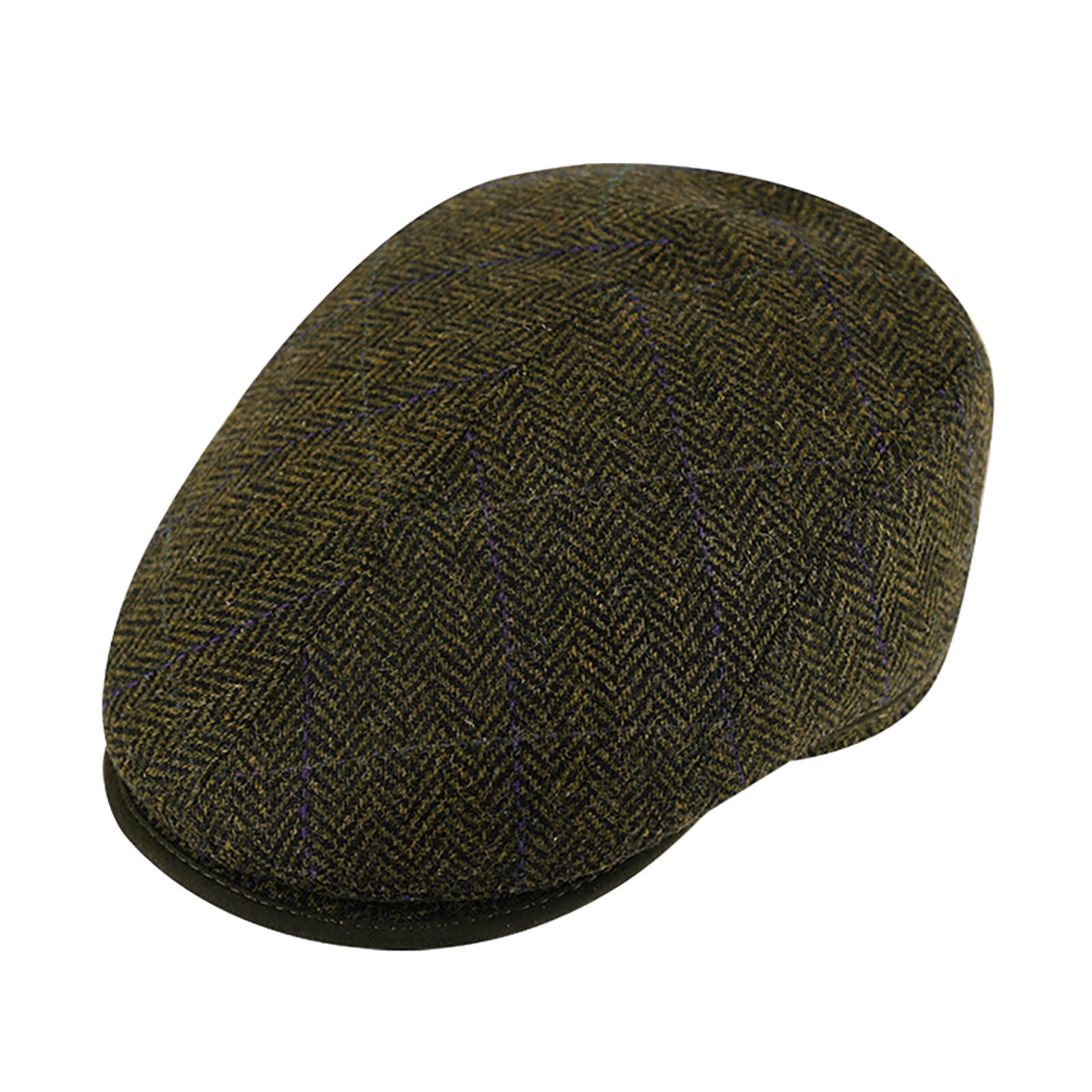 Fiebig Flatcap Shetland Wolle Fischgraet und Karo Khaki