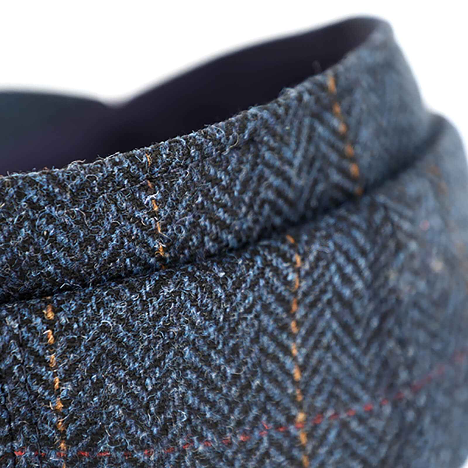 Fiebig 8-Panel Cap Shetlandwolle mit Steg Fischgraet und Karo Marineblau