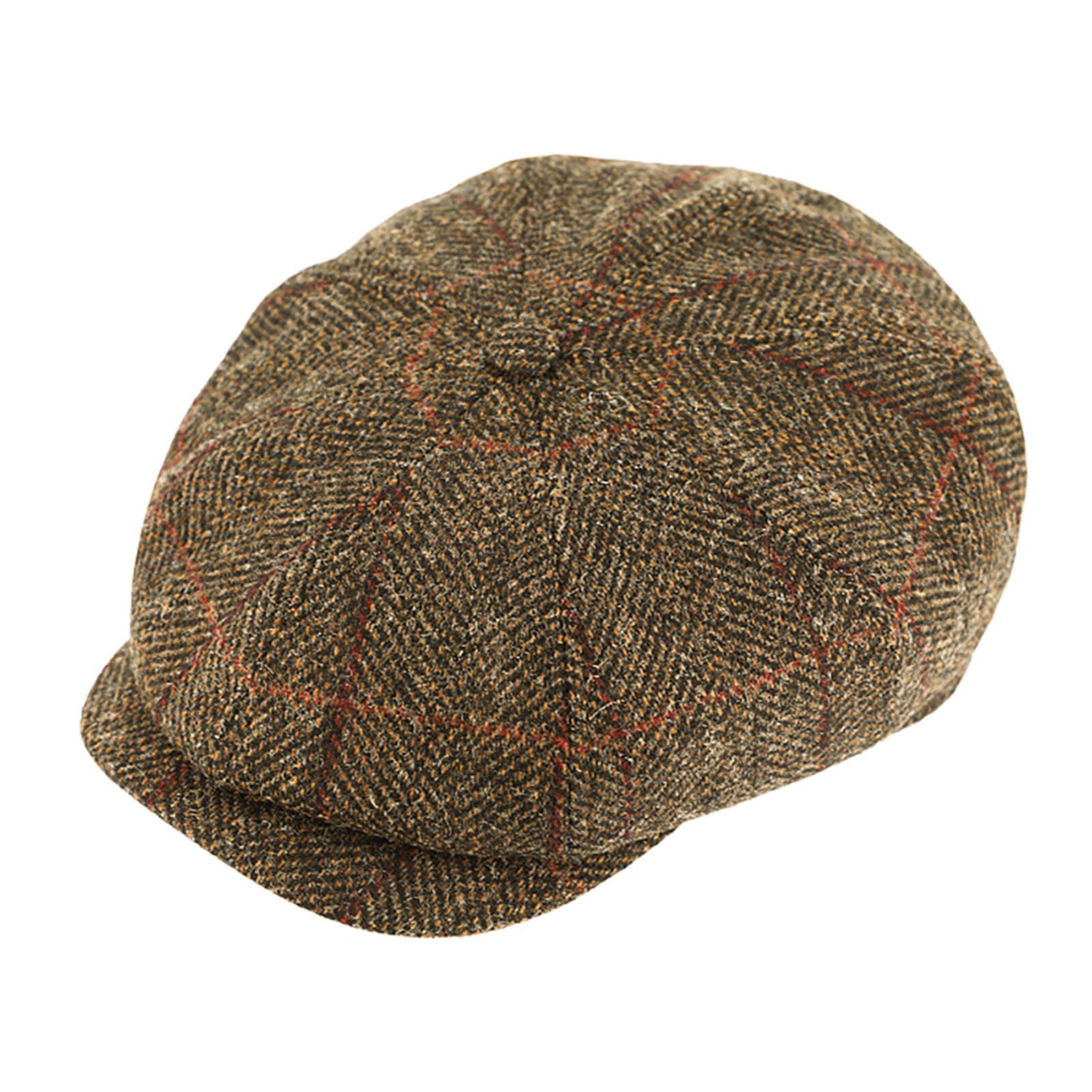 Fiebig 8-Panel Cap Shetlandwolle mit Steg Fischgraet und Karo Beige