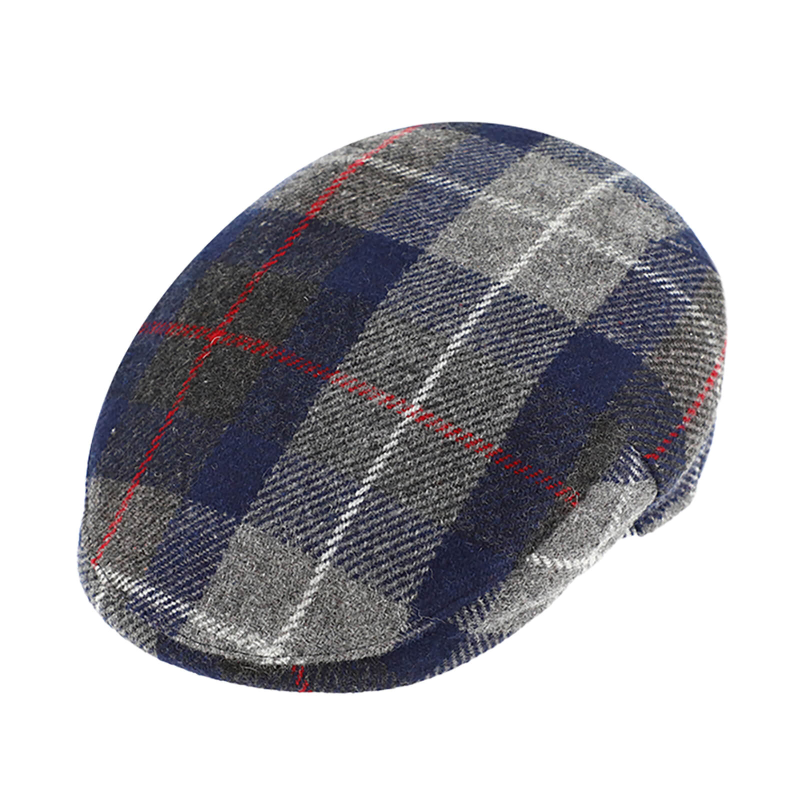 Fiebig Flatcap Wolle großes Karomuster Marineblau