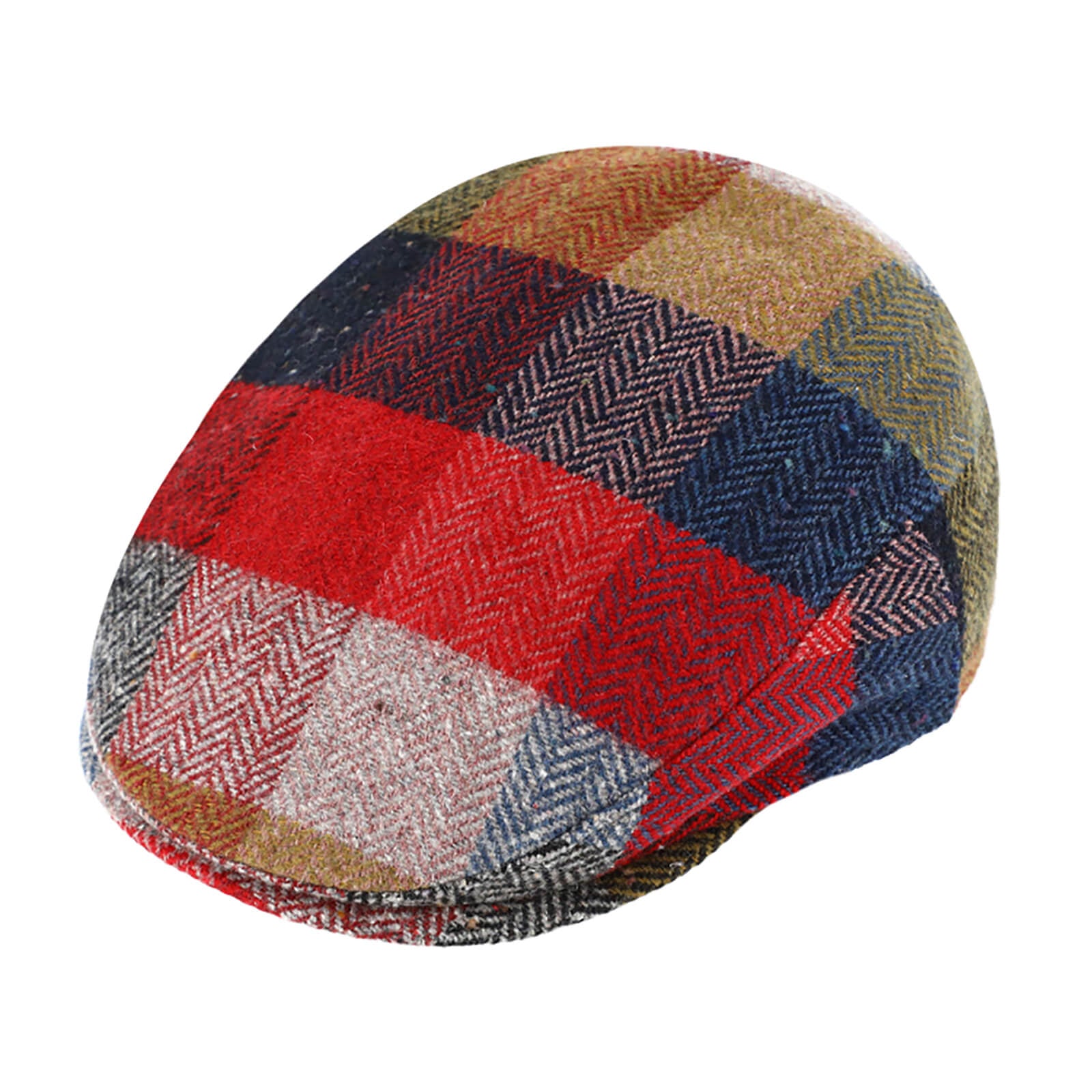 Fiebig Flatcap Wolle Fischgrät-Karo Rot
