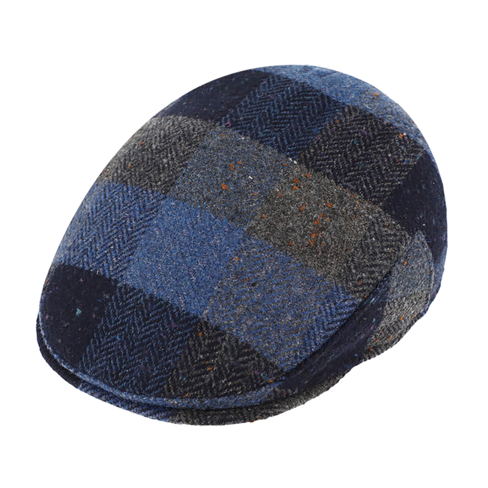 Fiebig Flatcap Wolle Fischgrät-Karo Marineblau