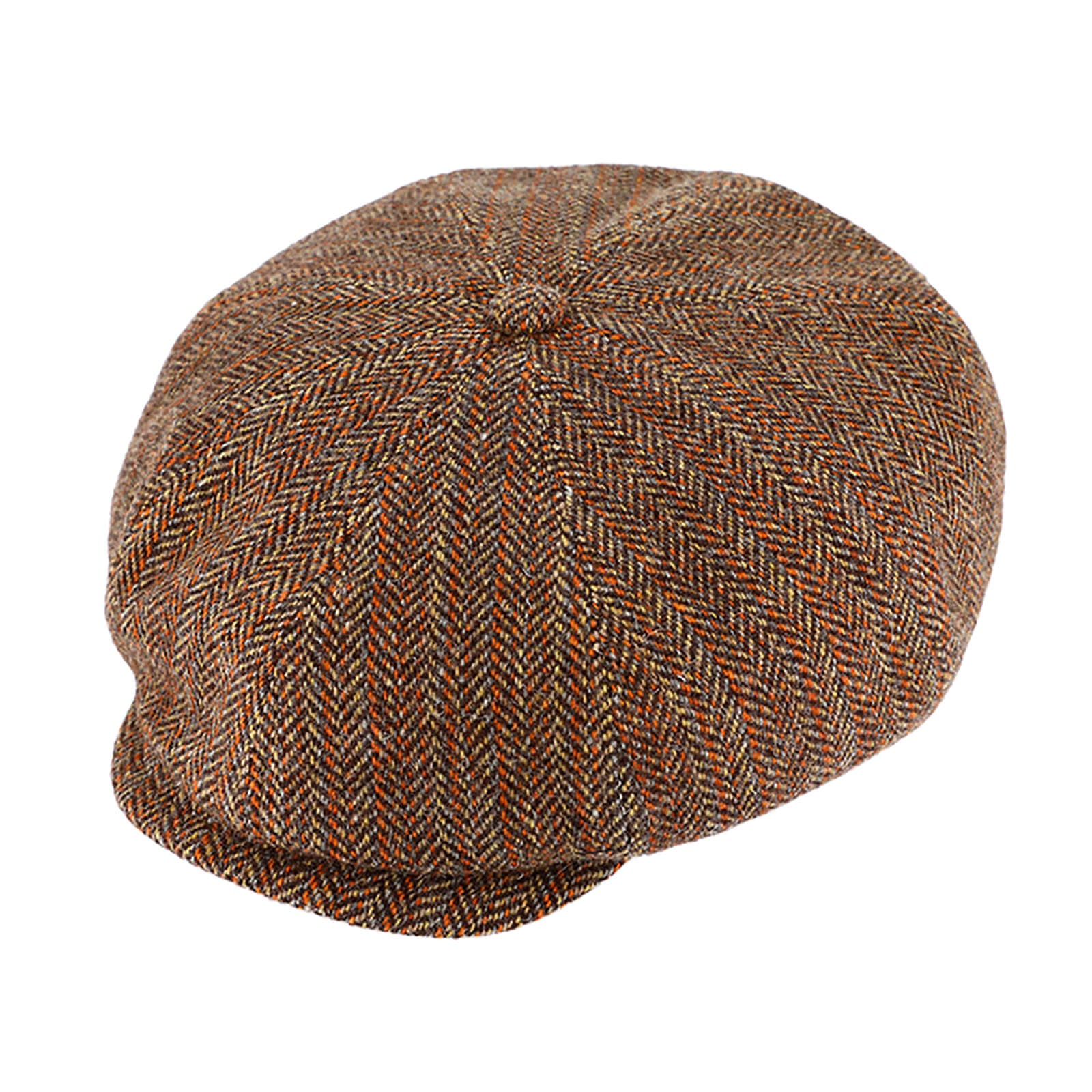 Fiebig 8-Panel Cap Schurwolle Fischgrät breite Form Cognac