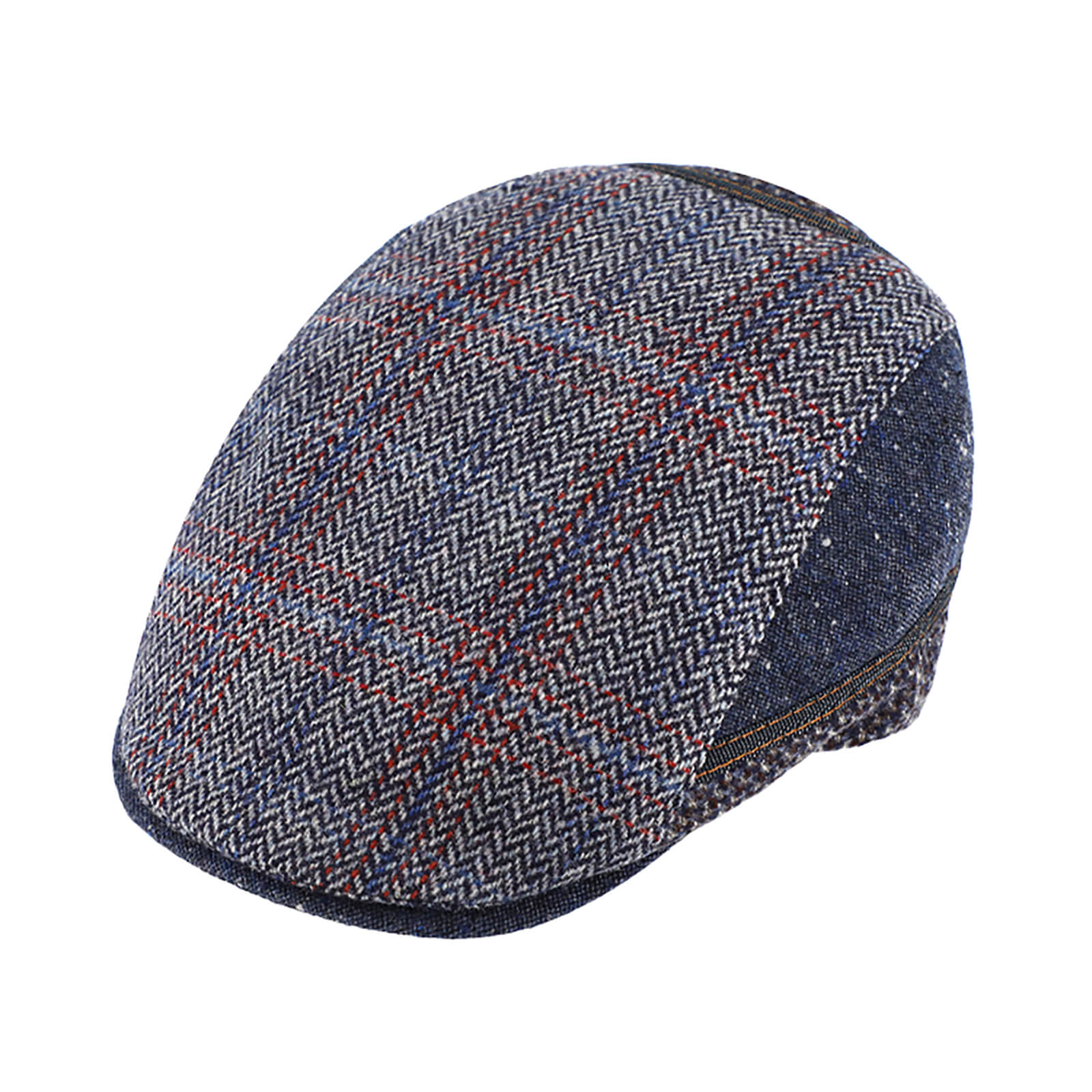 Fiebig Flatcap Fischgrät mit Detailnähten Marineblau