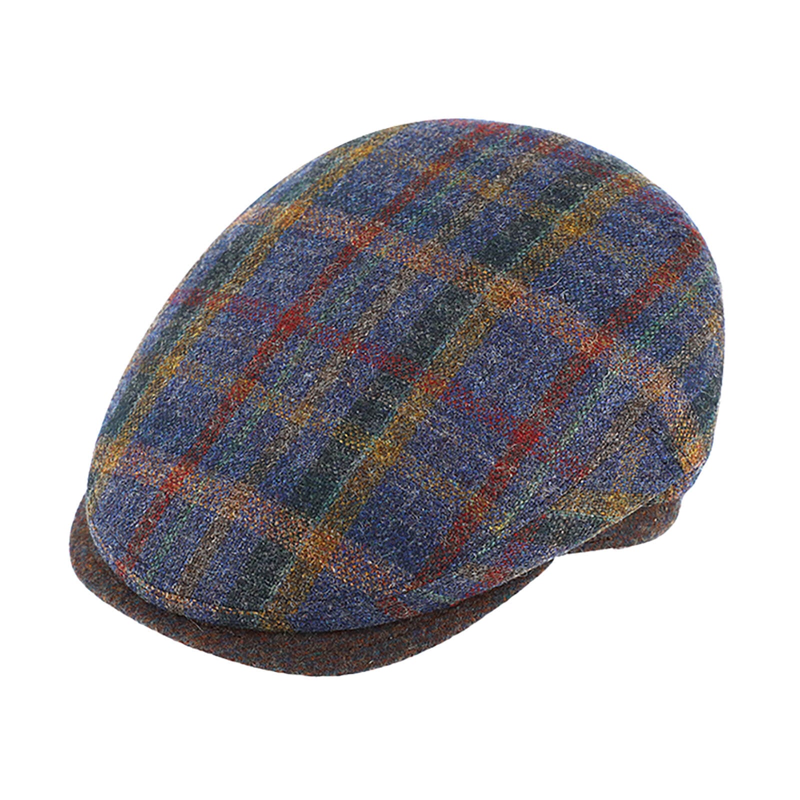 Fiebig Flatcap buntes Karomuster mit Steg Marineblau