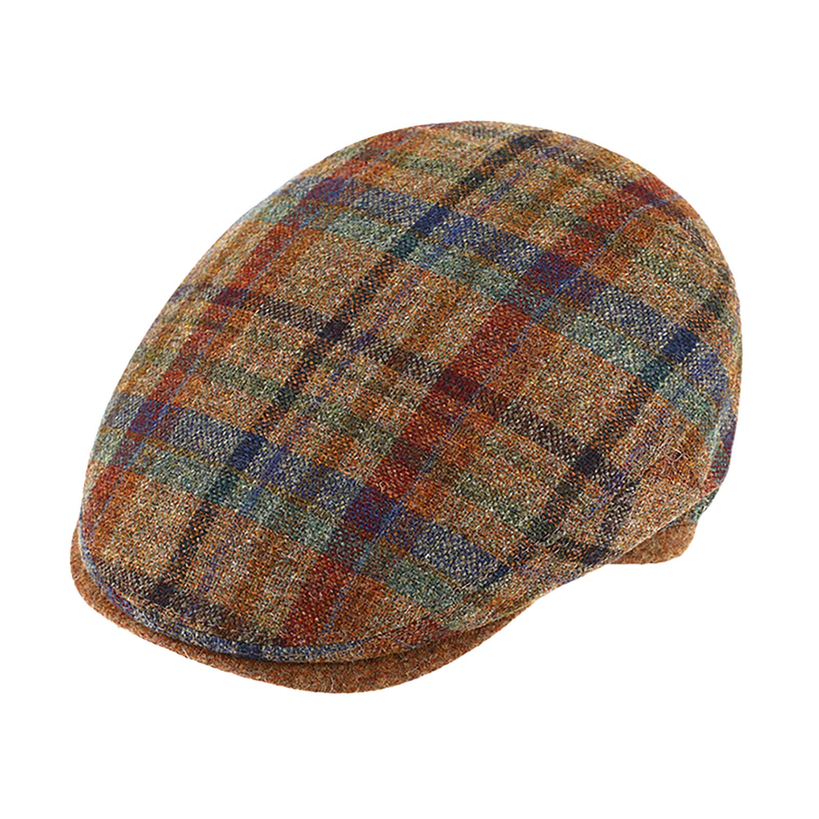 Fiebig Flatcap buntes Karomuster mit Steg Cognac