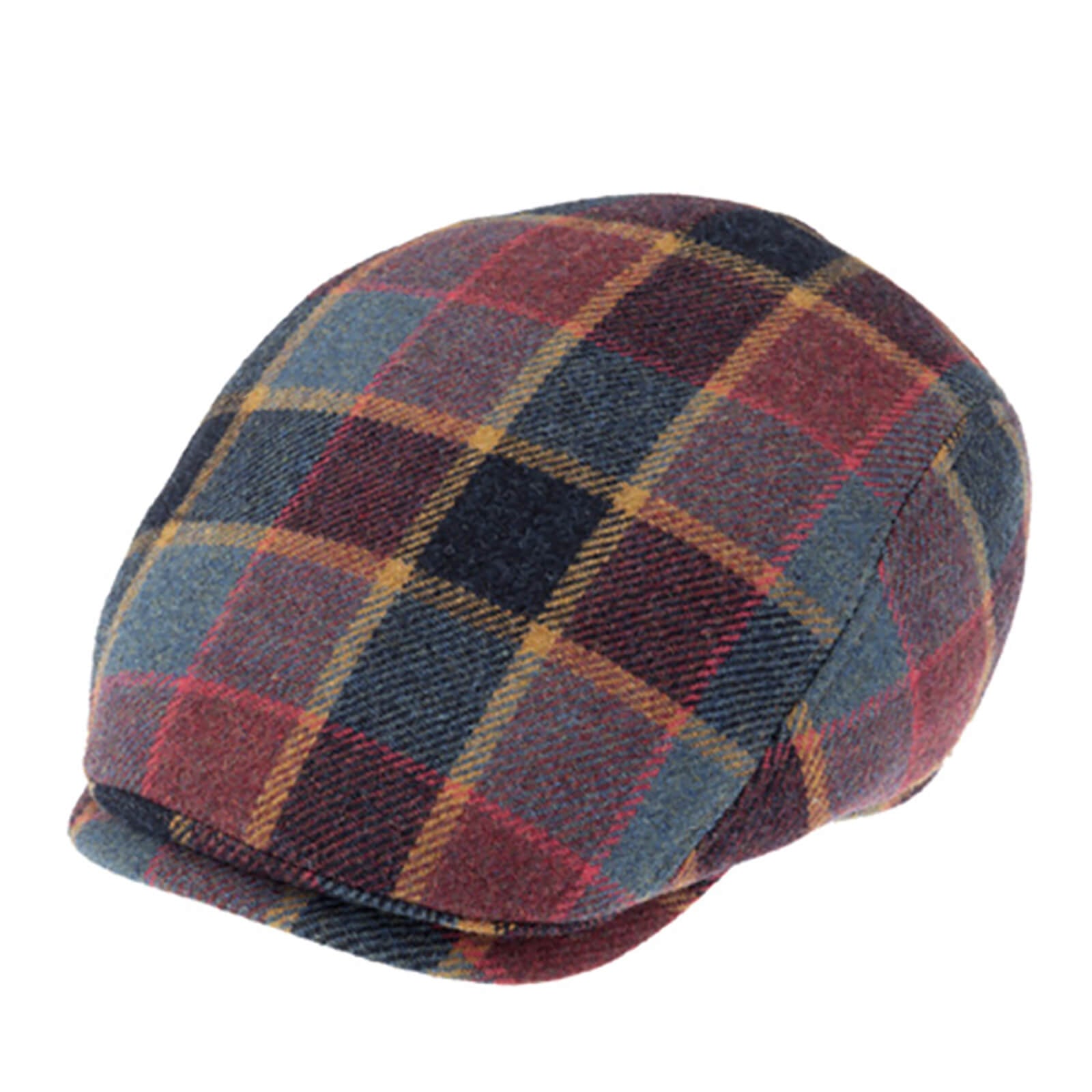 Fiebig Flatcap Shetland Wolle kariert Marineblau