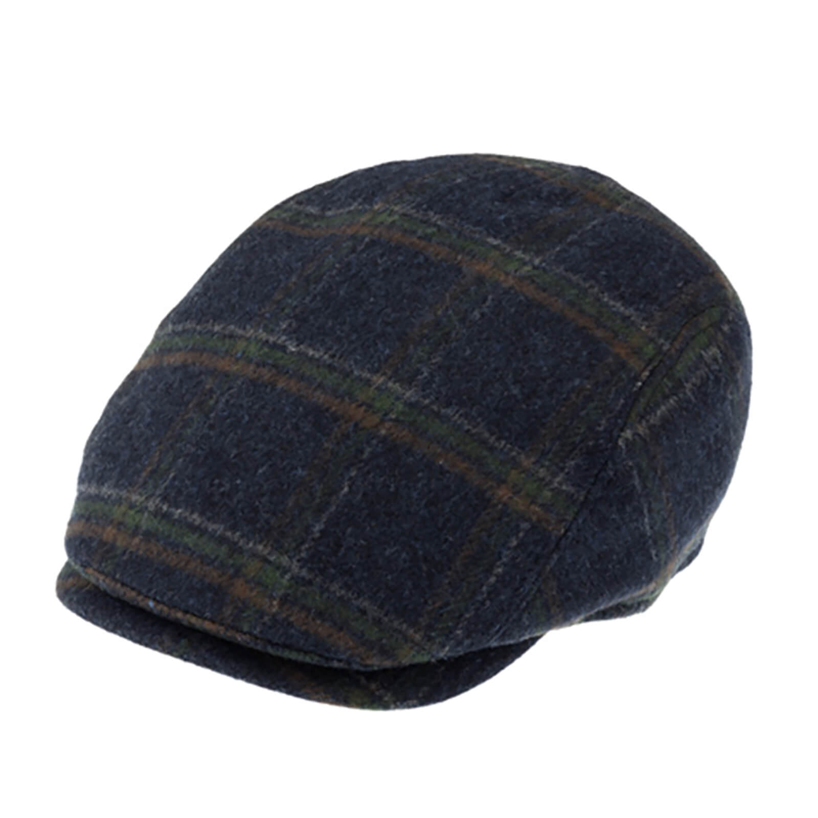 Fiebig Flatcap Merino Wolle kariert Marineblau