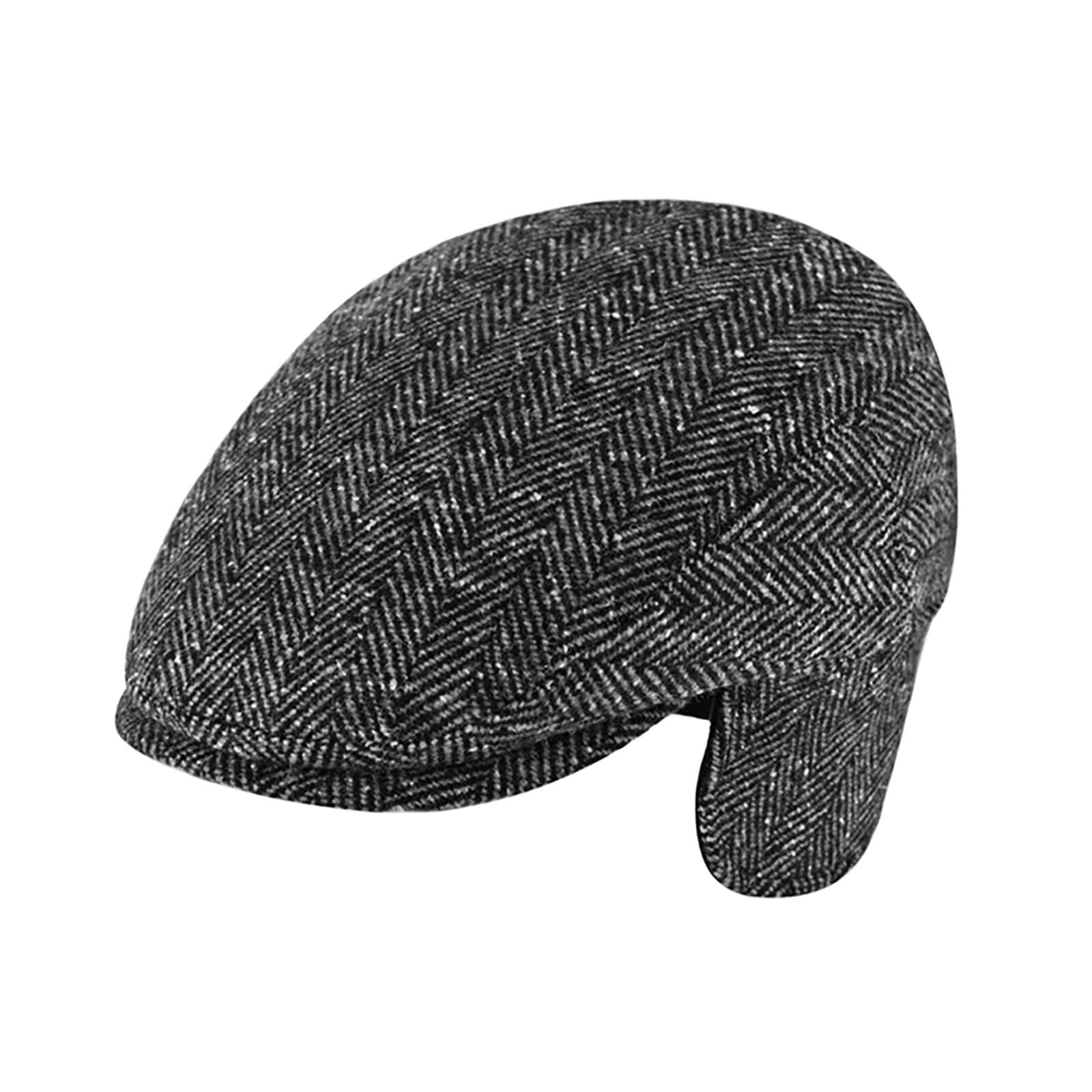 Fiebig Flatcap Herringbone mit Ohrenklappen Anthrazit