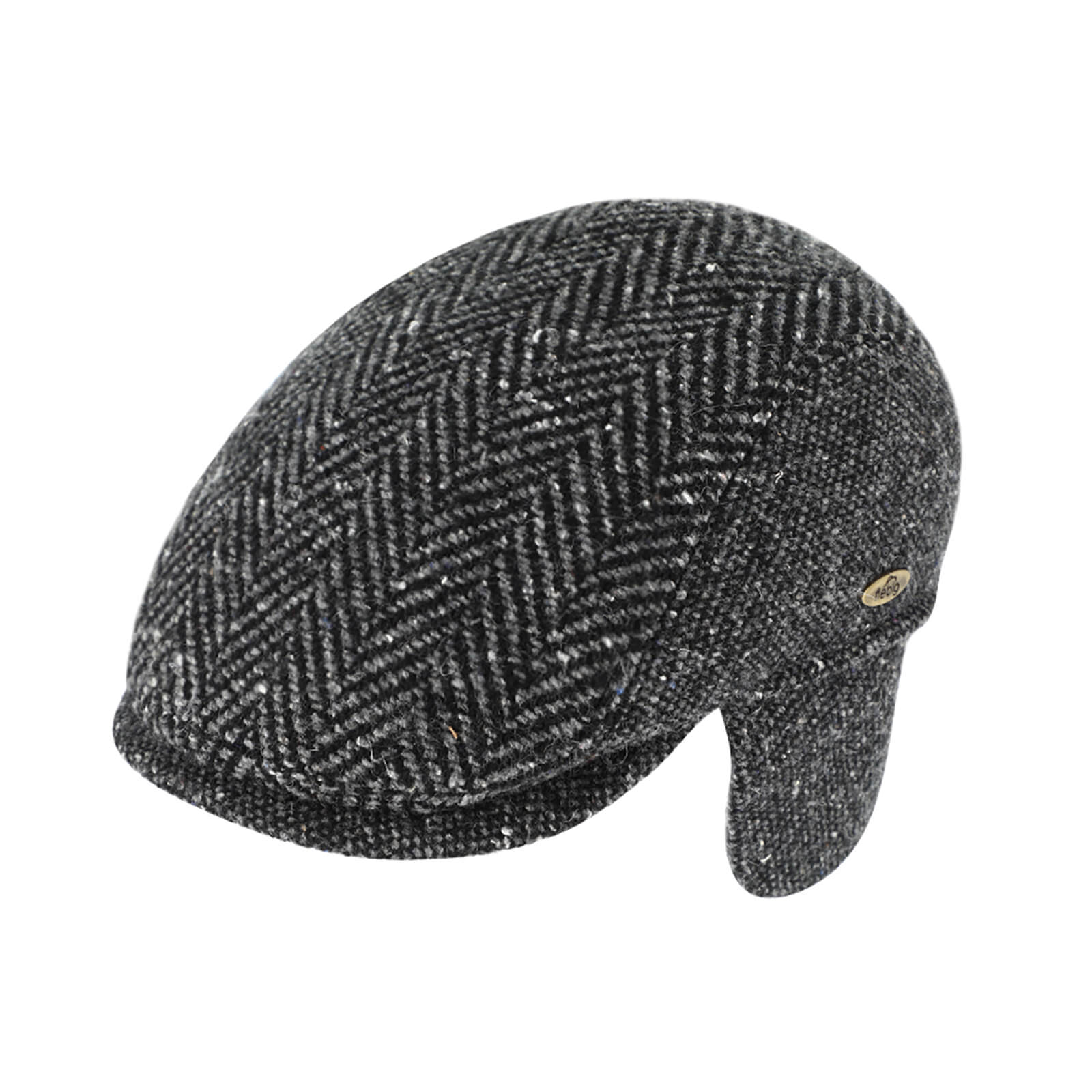 Fiebig Flatcap Herringbone mit Ohrenklappen Anthrazit