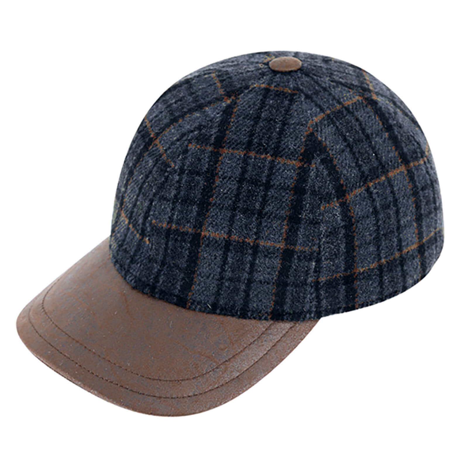 Fiebig Baseballcap Shetland Wolle checked mit uni PU-Schirm Marineblau