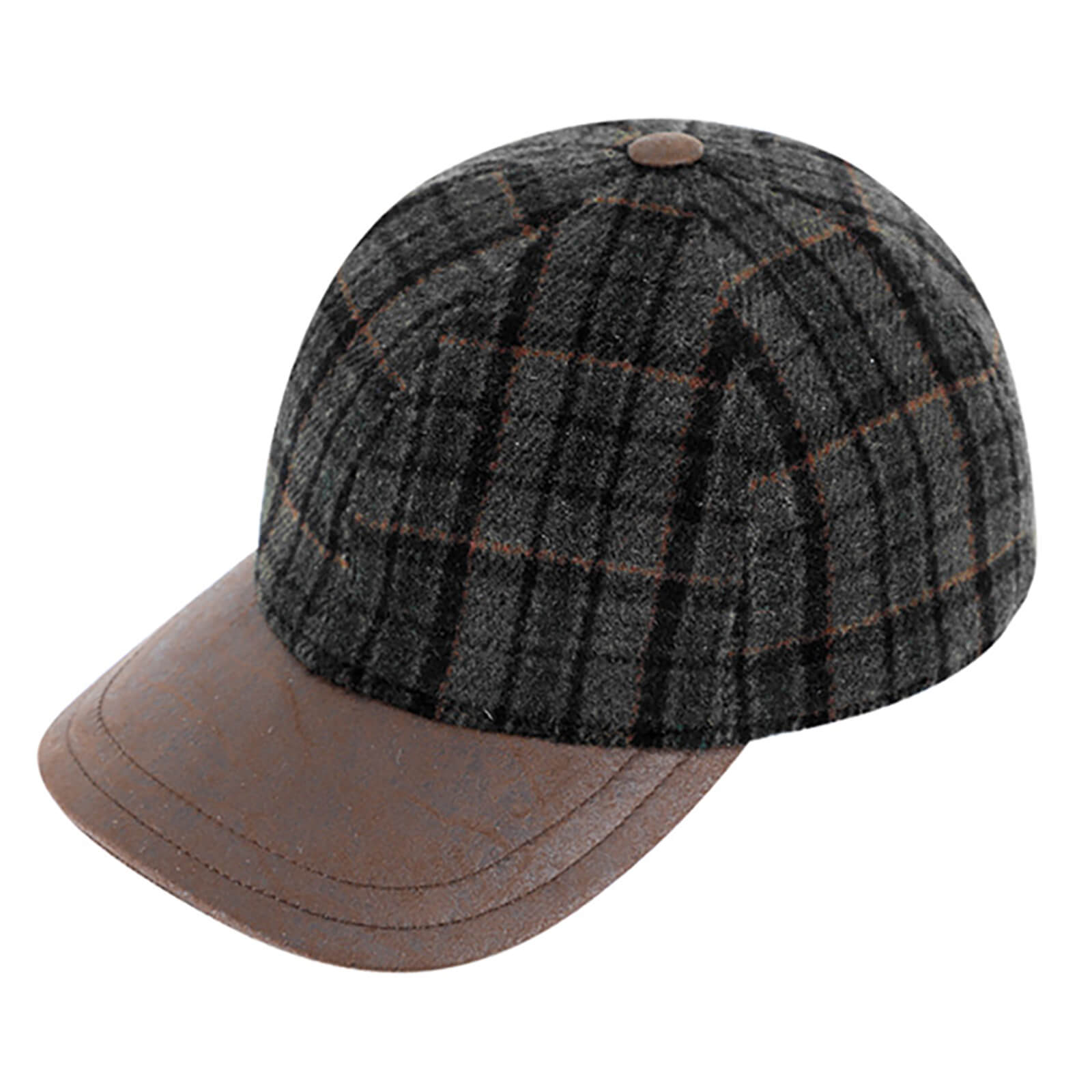 Fiebig Baseballcap Shetland Wolle checked mit uni PU-Schirm Anthrazit