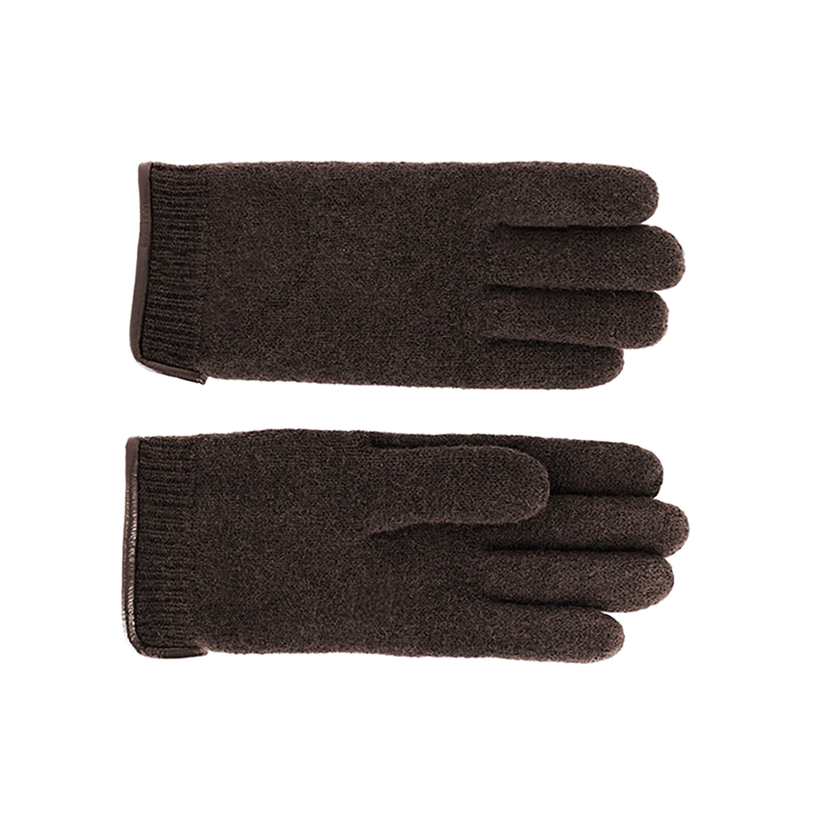 Fiebig Handschuhe gewalkte Wolle uni Lederkante Braun