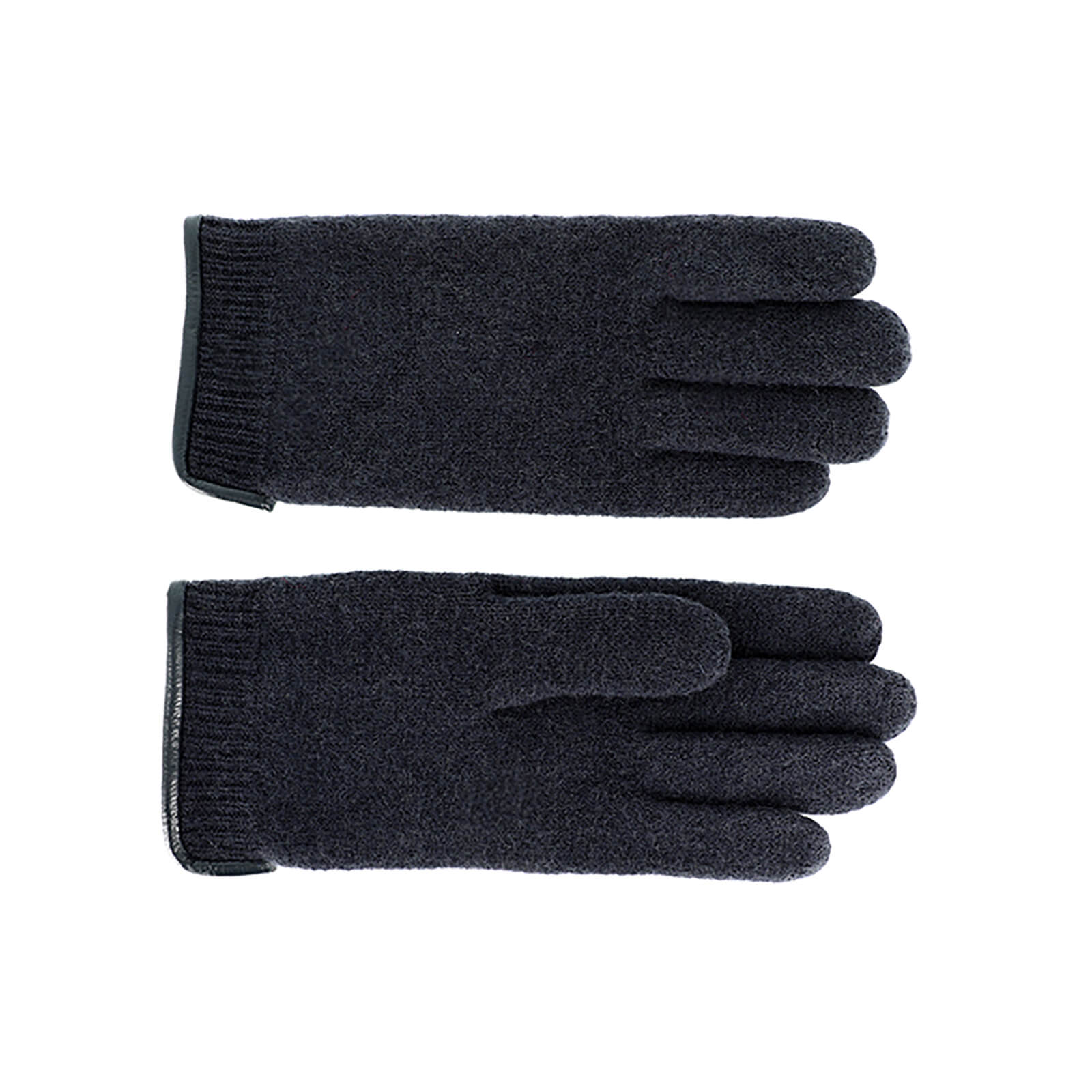 Fiebig Handschuhe gewalkte Wolle mit Lederkante Marineblau