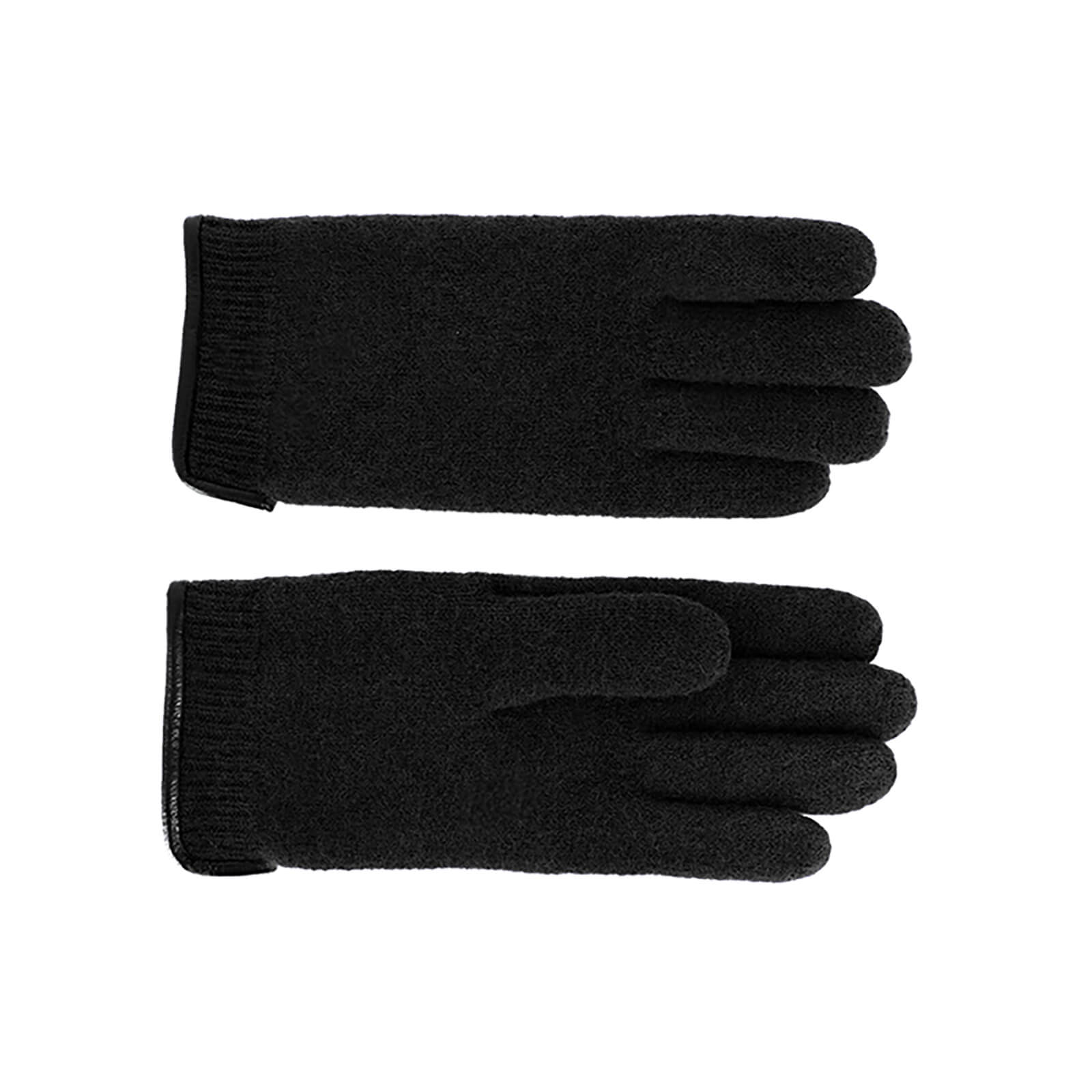 Fiebig Handschuhe gewalkte Wolle mit Lederkante Schwarz
