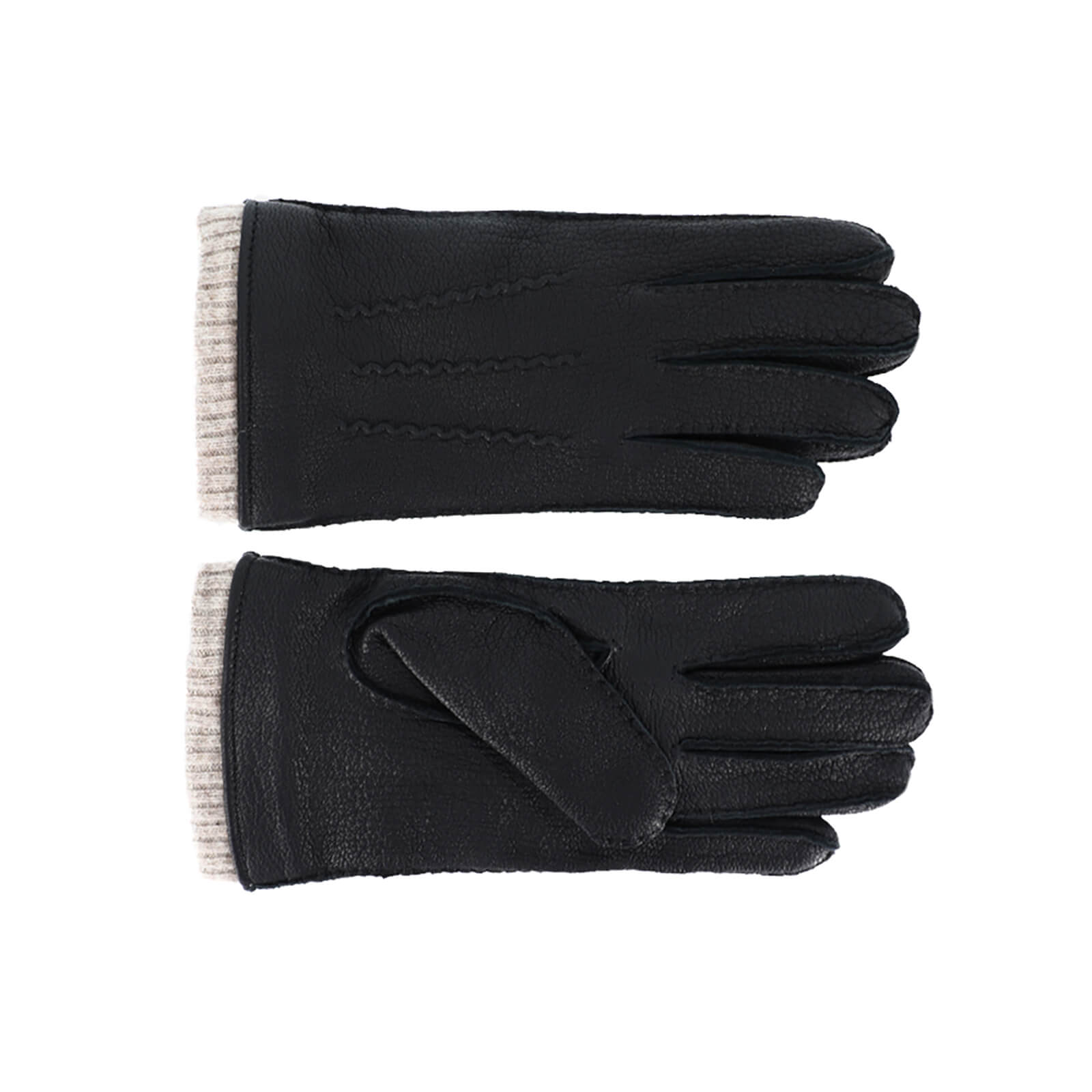 Fiebig Handschuhe Leder mit Strickbund Schwarz