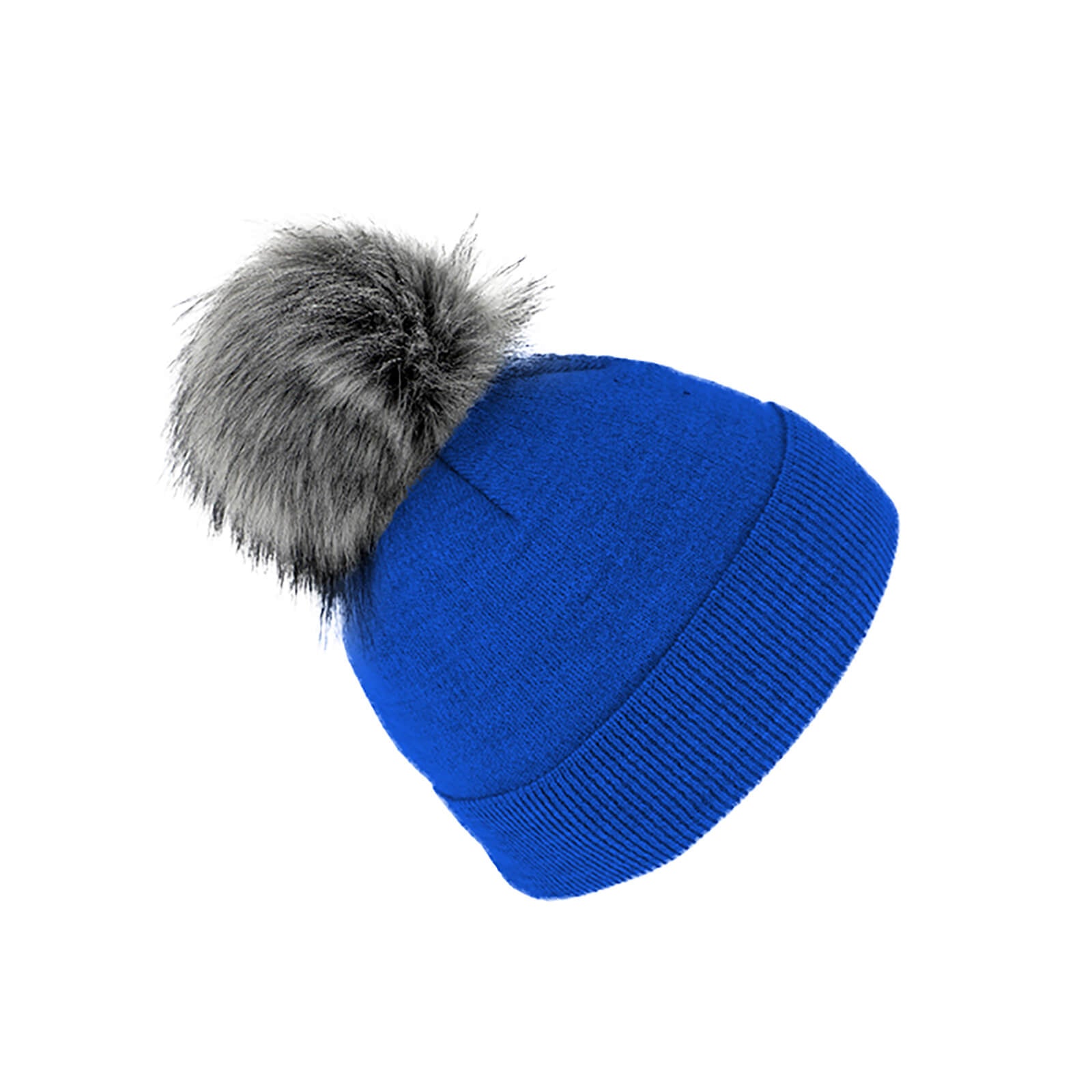 Fiebig Strickmütze mit Kunstfell Bommel und Umschlag Wolle uni