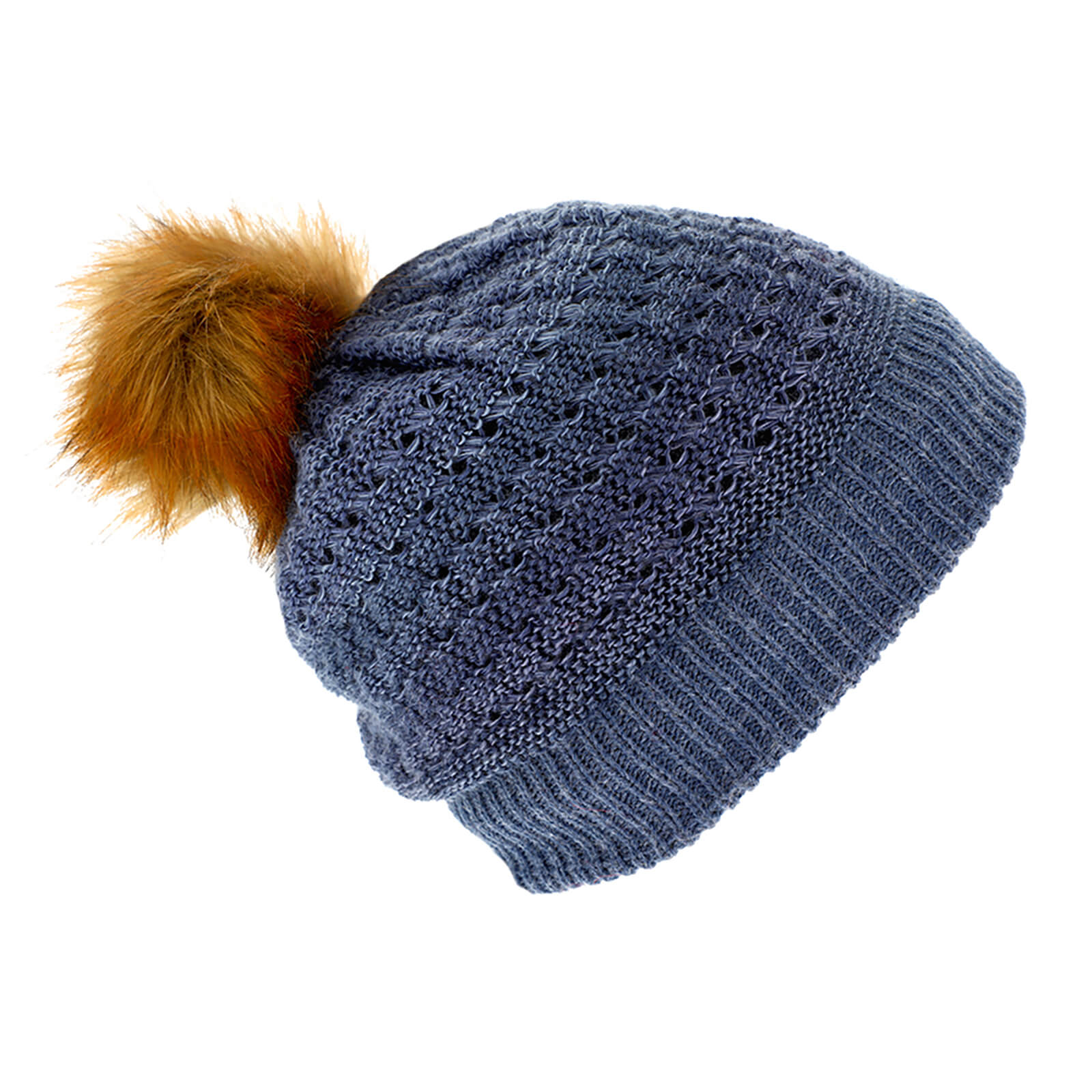 Fiebig Strickmütze mit Kunstfell Pompon uni