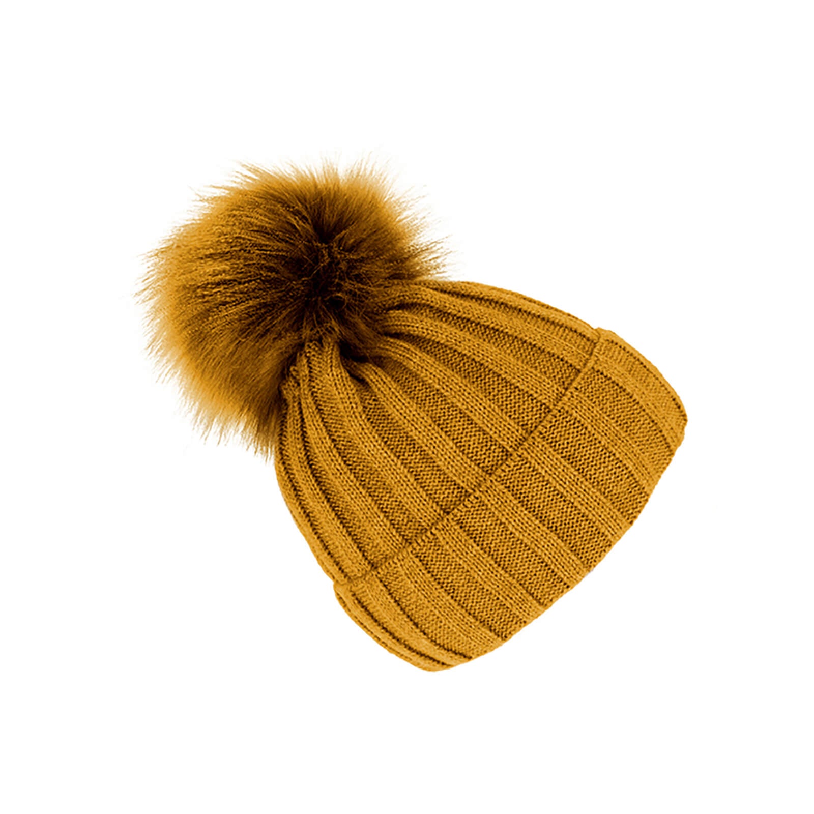 Fiebig Strickmütze mit Kunstfellbommel mit Umschlag uni