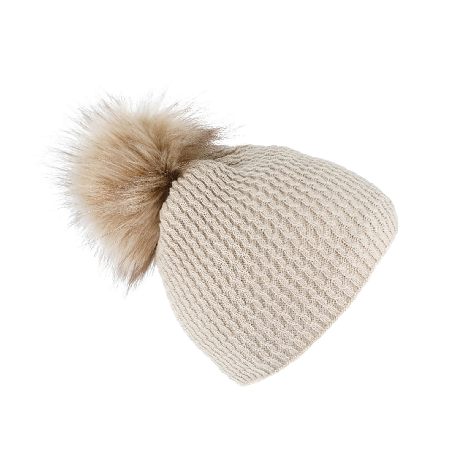 Fiebig Strickmütze mit Kunstfellbommel uni