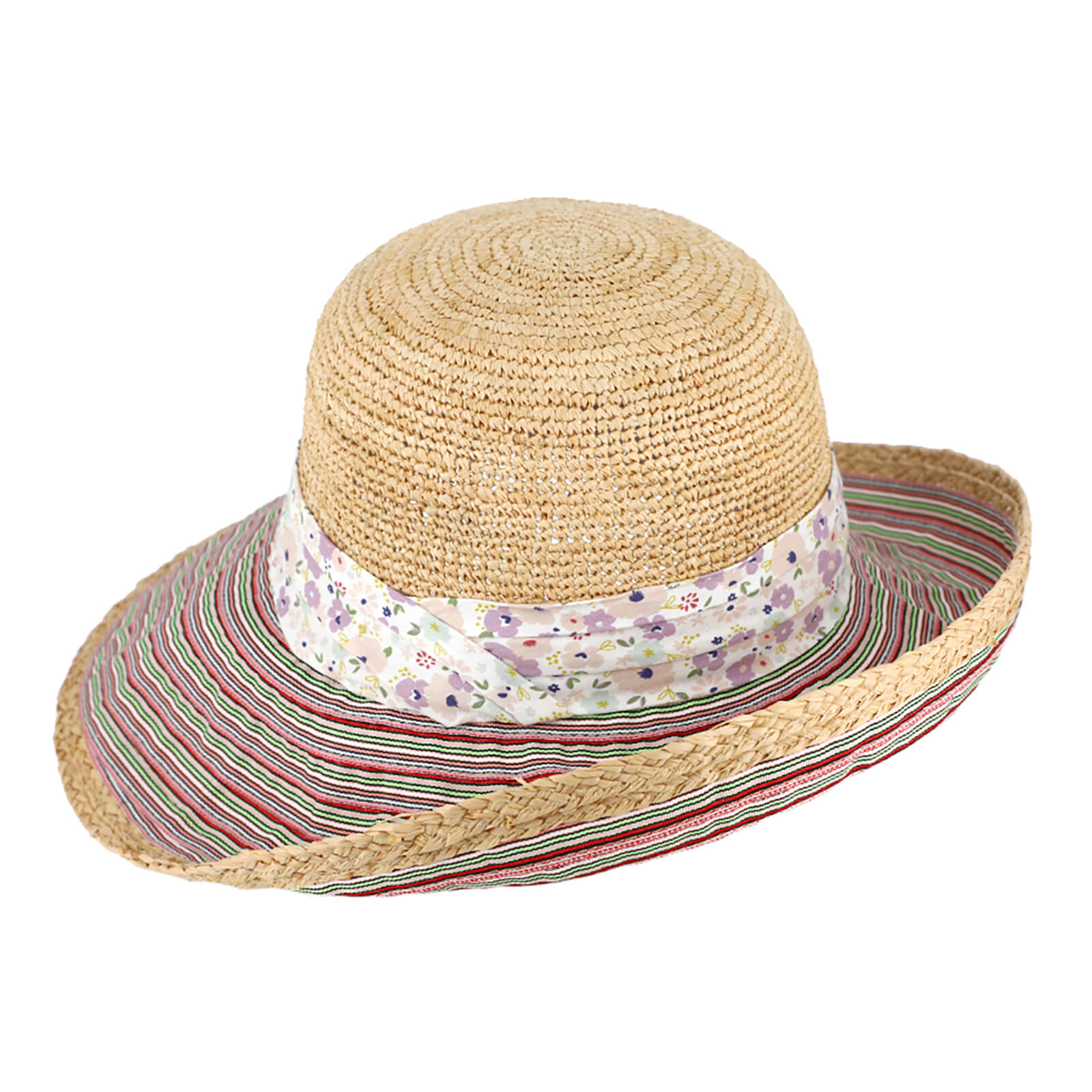 Fiebig Strohhut Glocke Raffia Crochet mit Stoffkrempe