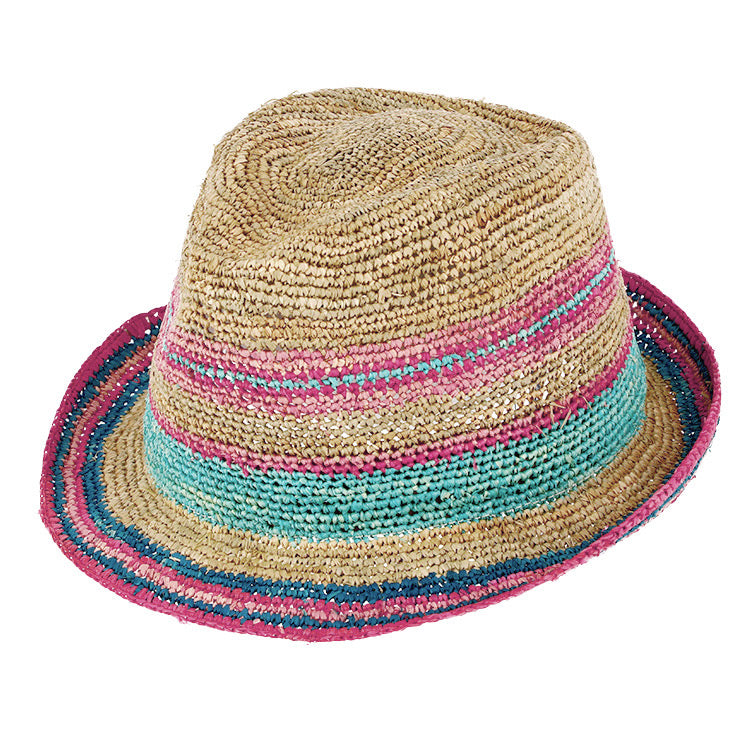 Fiebig Strohhut Trilby Raffia bunte Streifen Pink