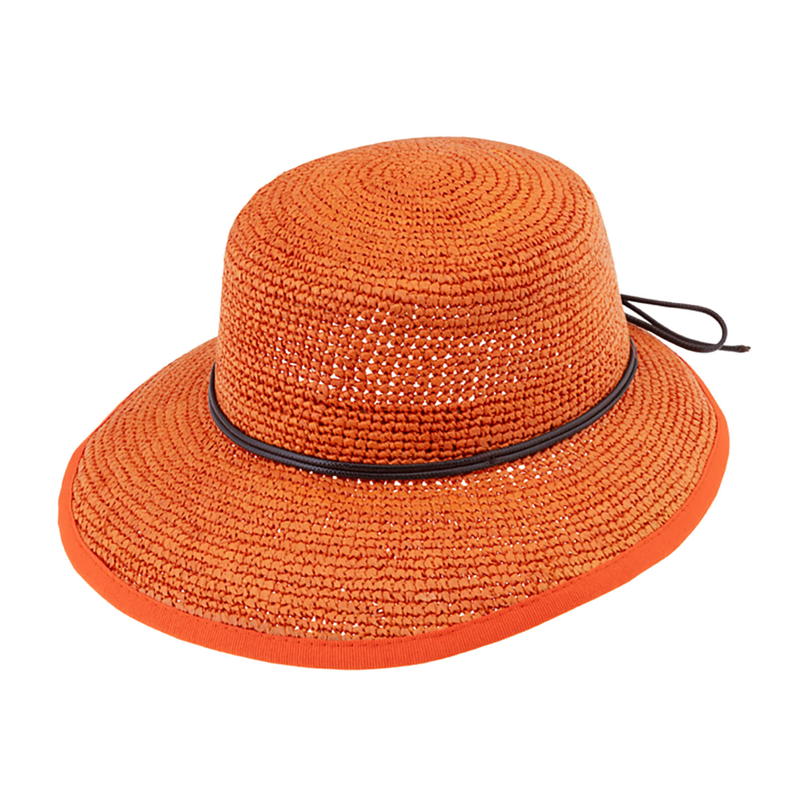 Fiebig Strohhut Schute Raffia Crochet mit Band und Einfass Orange