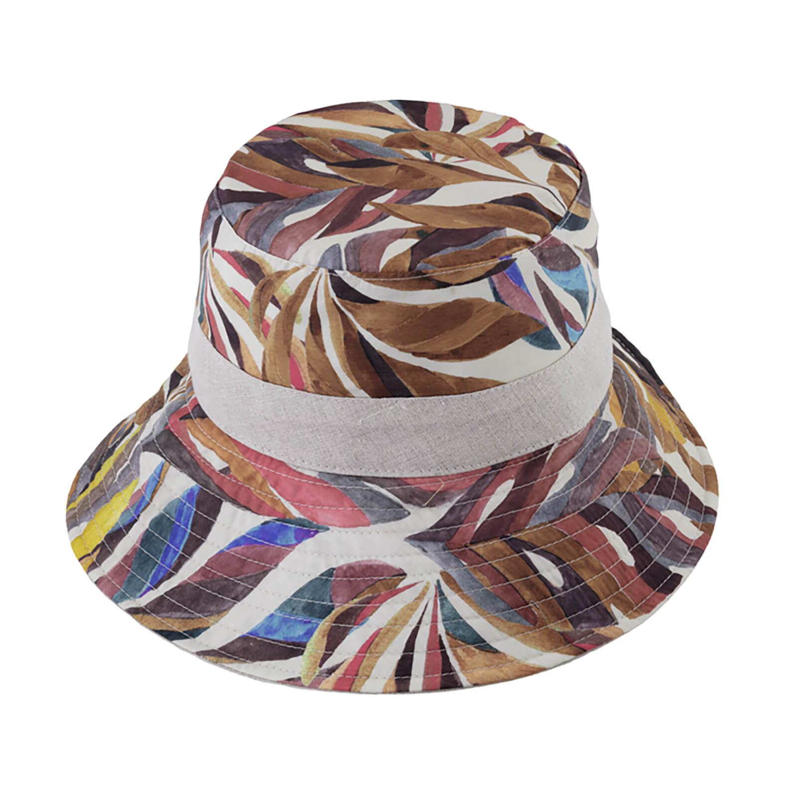 Fiebig Stoffhut Leinen gemustert Band uni Beige