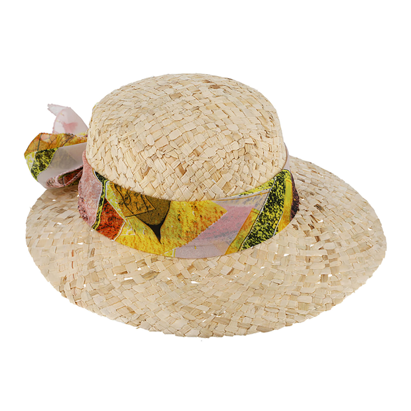 Fiebig Strohhut Schute mit buntem Chiffonband Natur