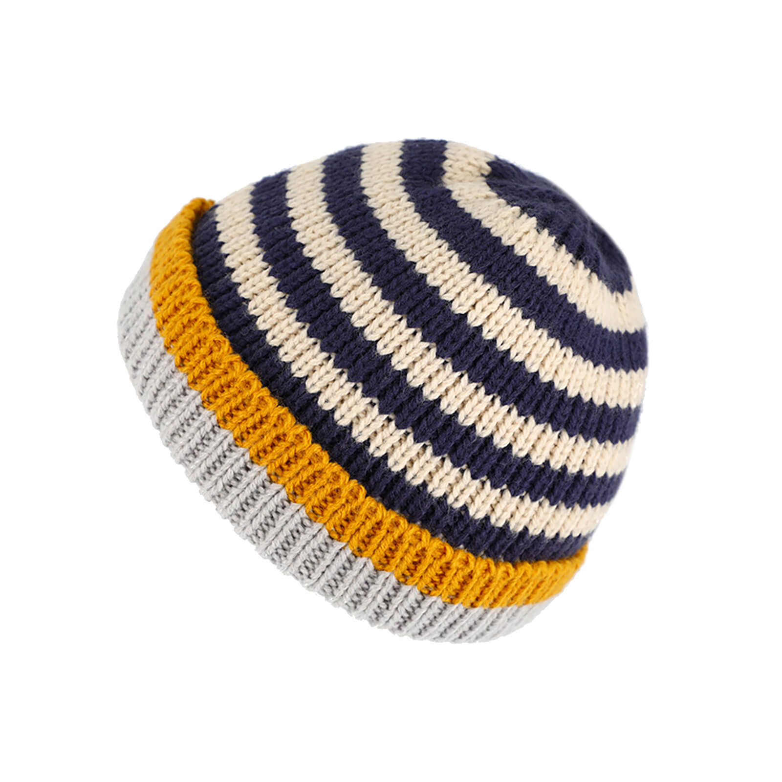 Fiebig Strickmütze Beanie mit Umschlag gestreift Marineblau