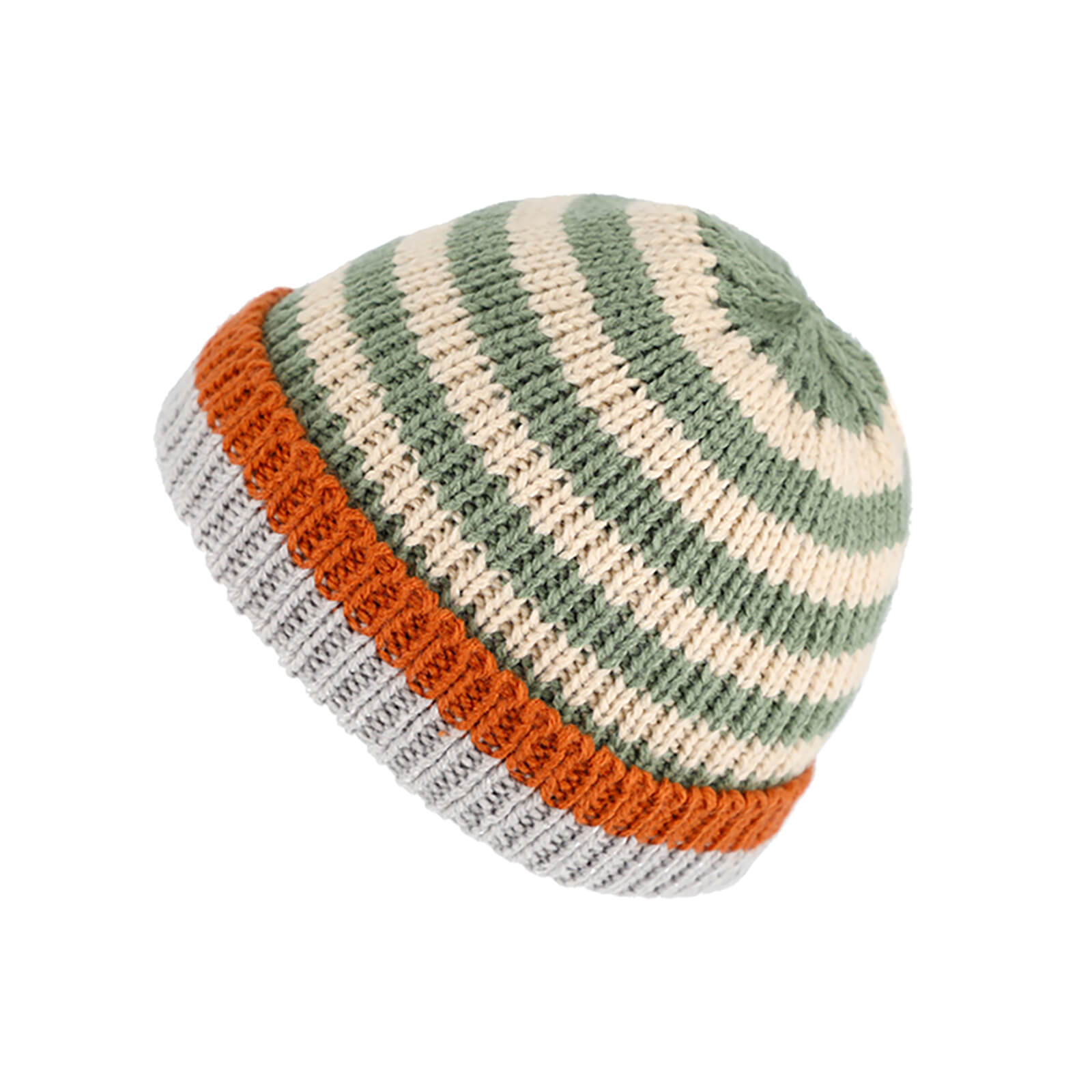 Fiebig Strickmütze Beanie mit Umschlag gestreift Moosgrün
