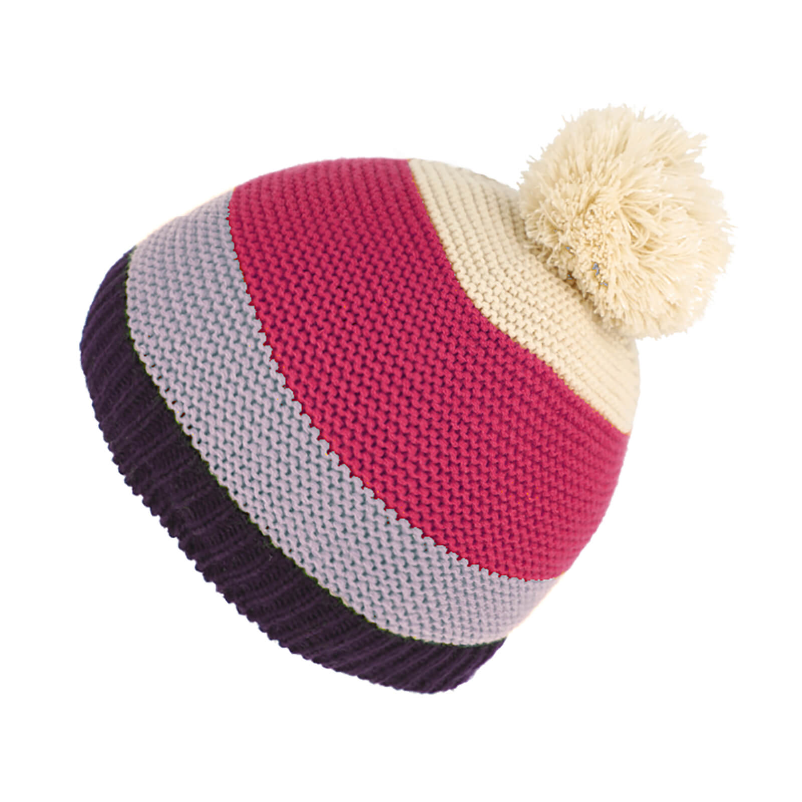Fiebig Strickmütze Blockstreifen mit Bommel Fuchsia