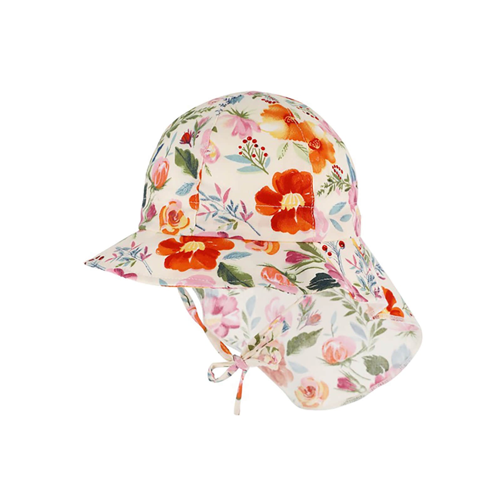 Fiebig Stoffhut 6-Panel Blumenprint mit Nackenschutz und Band Weiss