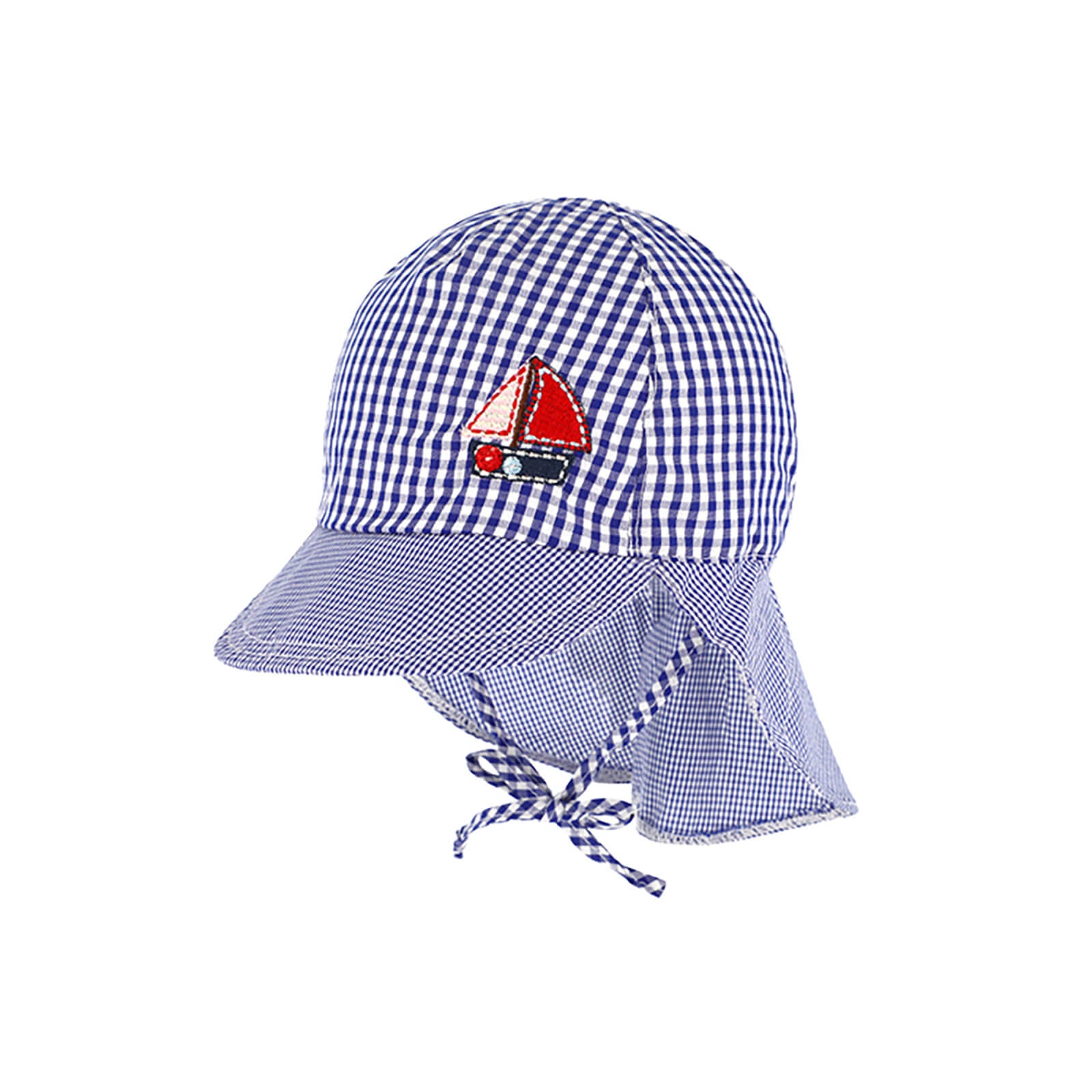 Fiebig Stoffkappe 6-Panel kariert mit Nackenschutz und Band Marineblau