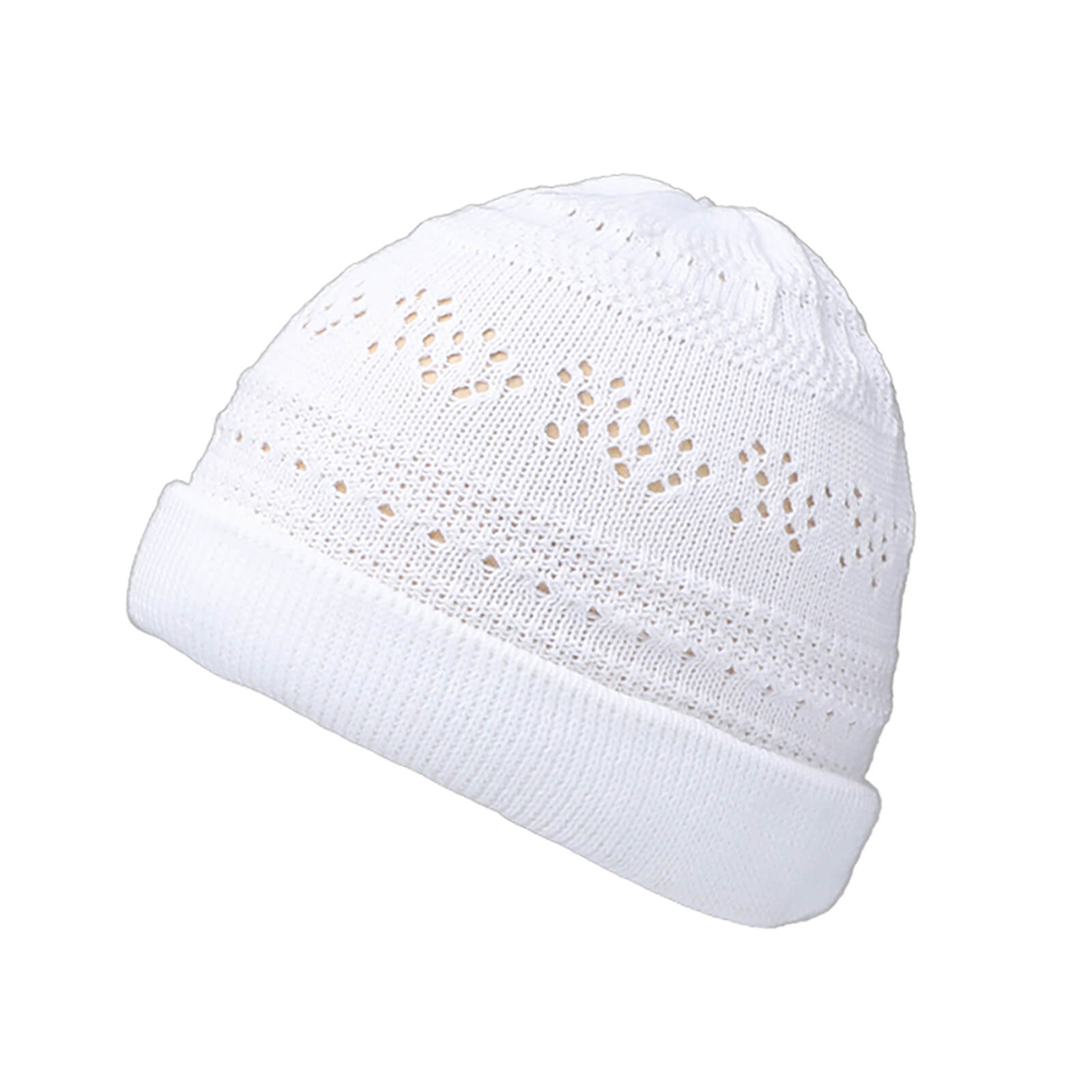 Fiebig Strickmütze mit Umschlag Baumwolle uni mit Band Weiss