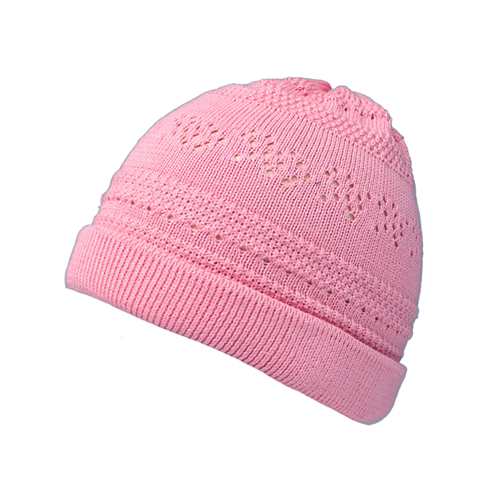 Fiebig Strickmütze mit Umschlag Baumwolle uni mit Band Rosa
