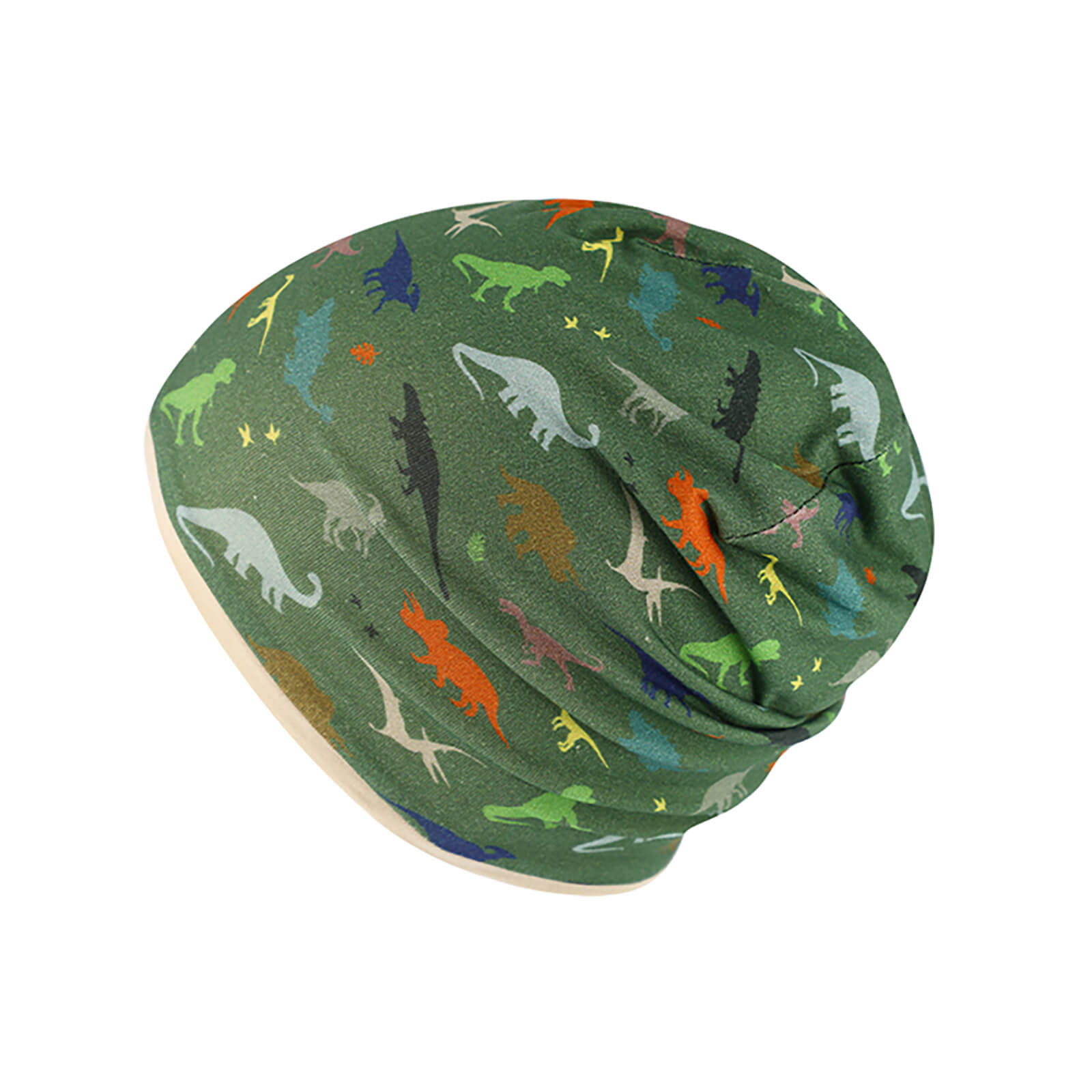 Fiebig Stoffmütze Beanie Jersey Dinoprint wendbar Oliv