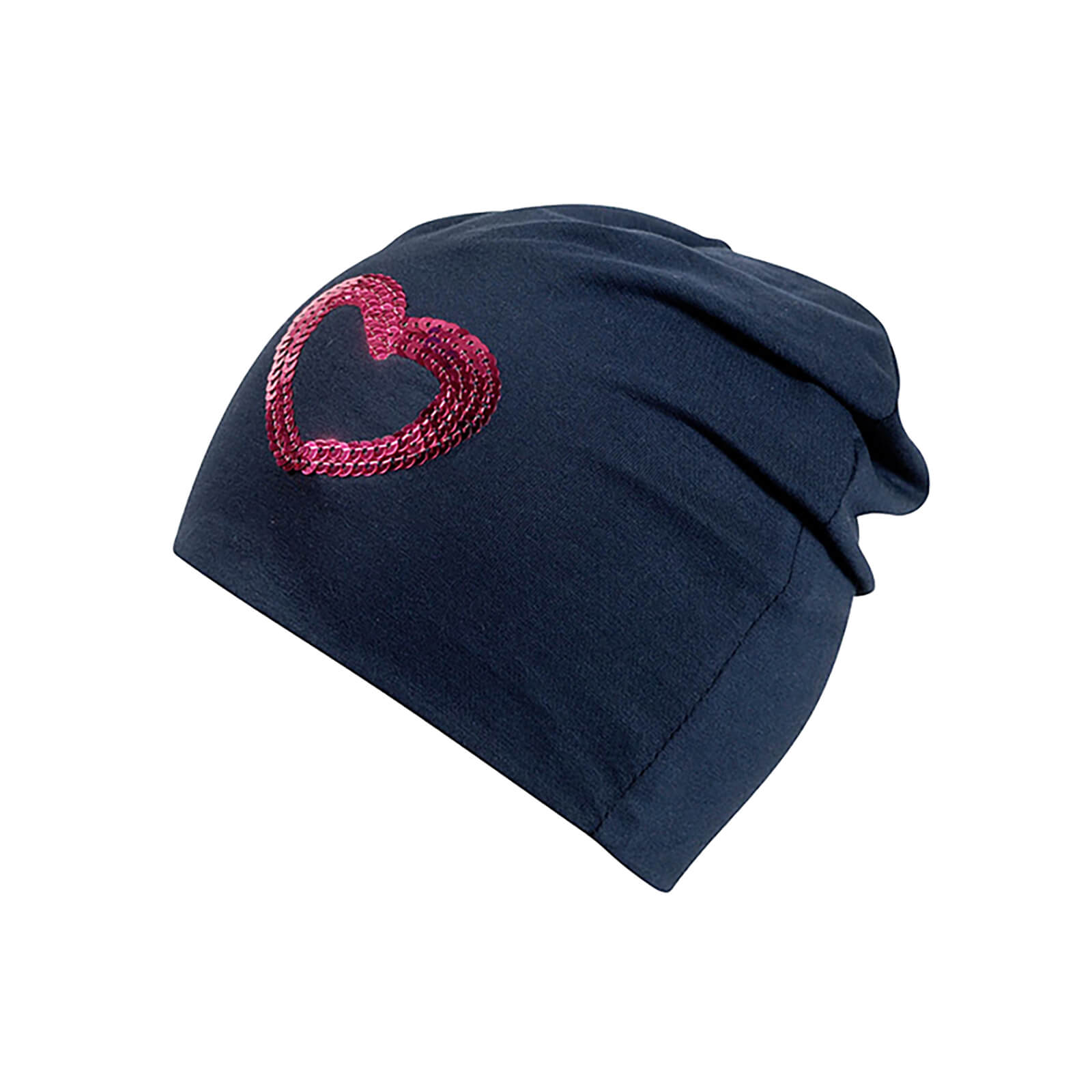 Fiebig Stoffmütze Beanie Jersey uni mit Glitzerherz Marineblau
