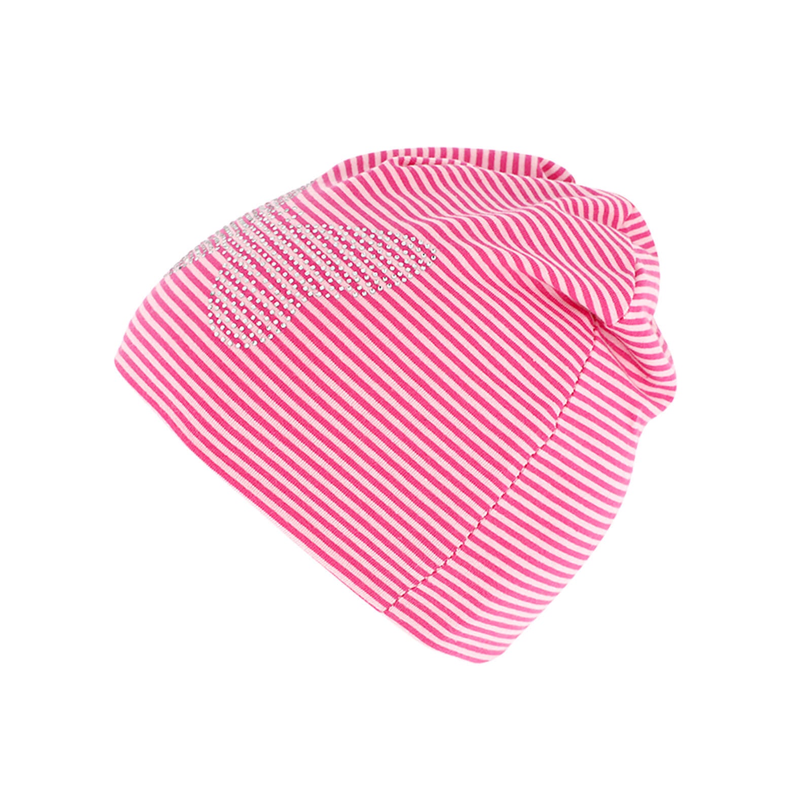 Fiebig Stoffmütze Beanie Jersey gestreift mit Schmetterling Rosa